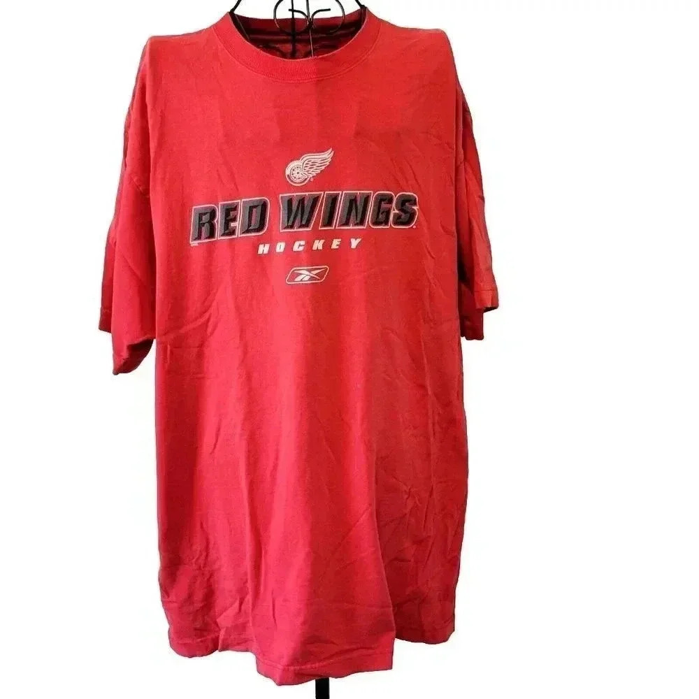 Reebok Detroit Red Wings T Shirt XL Unisex Vintage Hockey Red Short Sleeve